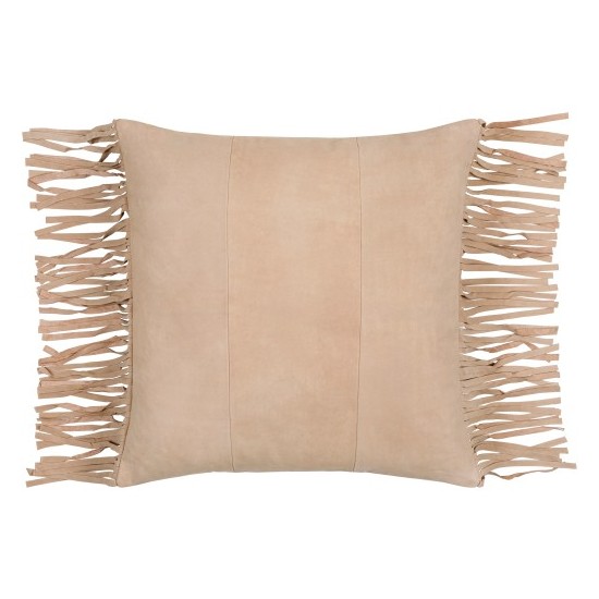 Surya Suede Fringe Tan Pillow Shell With Down Insert 20"H X 20"W