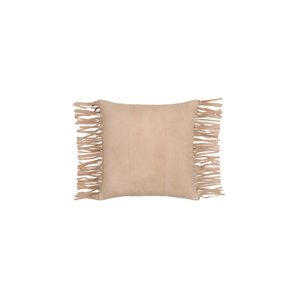 Surya Suede Fringe Tan Pillow Shell With Down Insert 20"H X 20"W