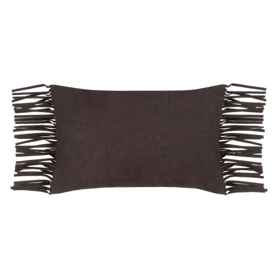 Surya Suede Fringe Black Pillow Shell With Down Insert 14"H X 22"W