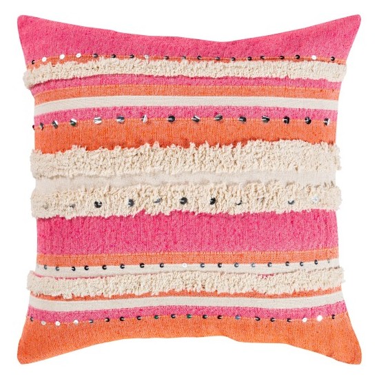 Surya Temara Pink Pillow Shell With Down Insert 18"H X 18"W