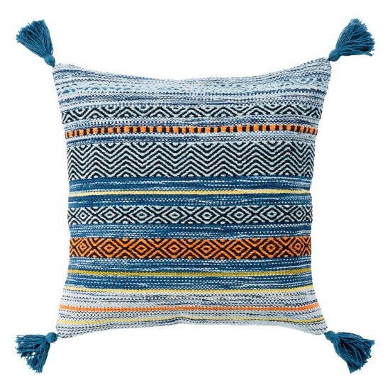 Surya Trenza Pillow Shell With Down Insert 18"H X 18"W Blue