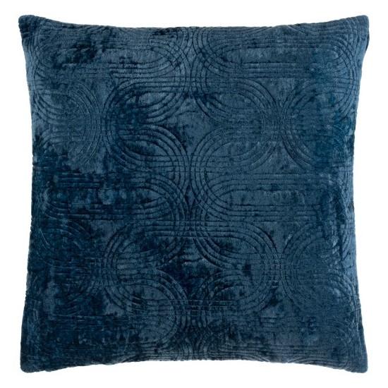 Surya Velvet Deco Dark Blue Pillow Shell With Down Insert 18"H X 18"W