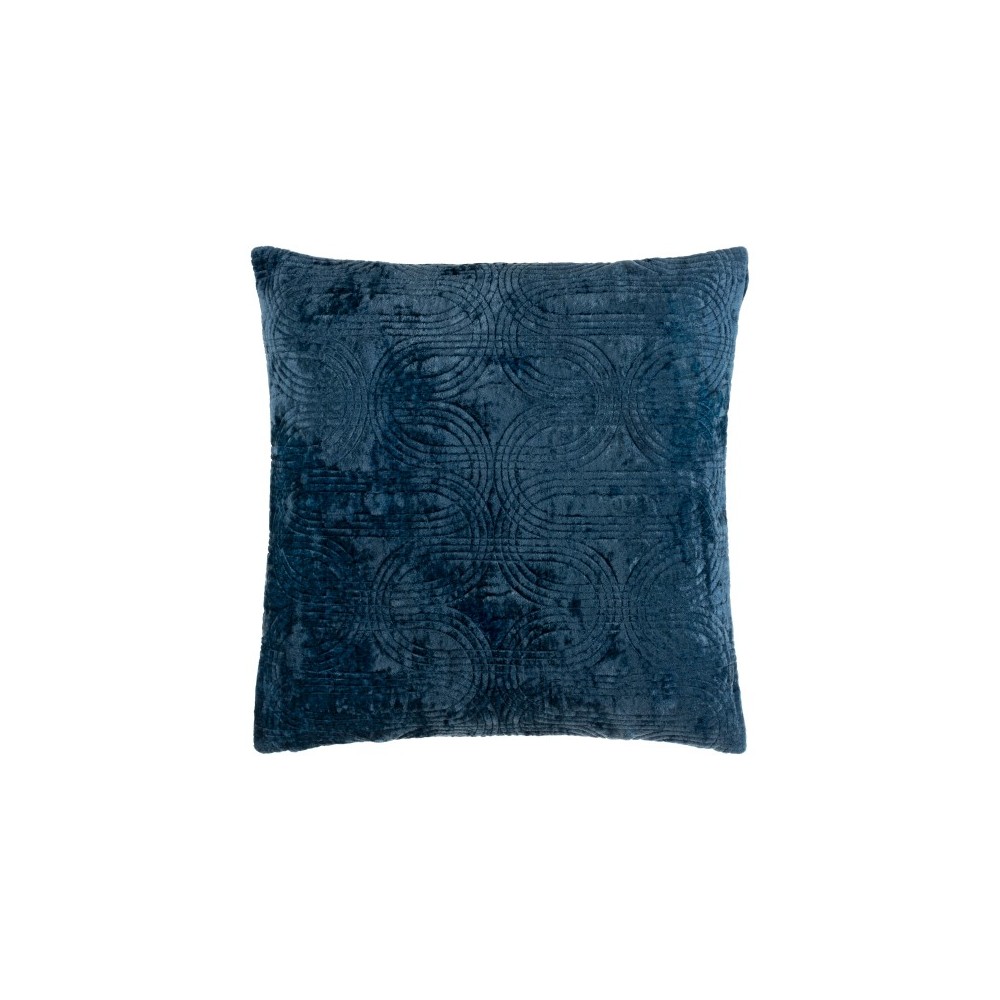 Surya Velvet Deco Dark Blue Pillow Shell With Down Insert 18"H X 18"W