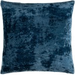 Surya Velvet Deco Dark Blue Pillow Shell With Down Insert 18"H X 18"W