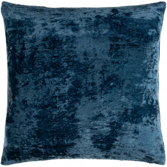 Surya Velvet Deco Dark Blue Pillow Shell With Down Insert 18"H X 18"W