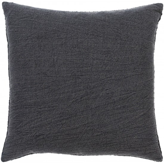 Surya Waffle Black Pillow Shell With Down Insert 20"H X 20"W