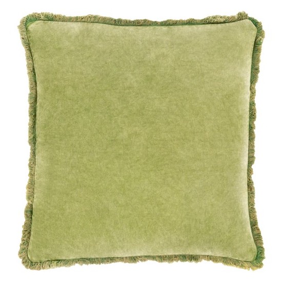 Surya Washed Cotton Velvet Light Olive Pillow Shell With Down Insert 18"H X 18"W