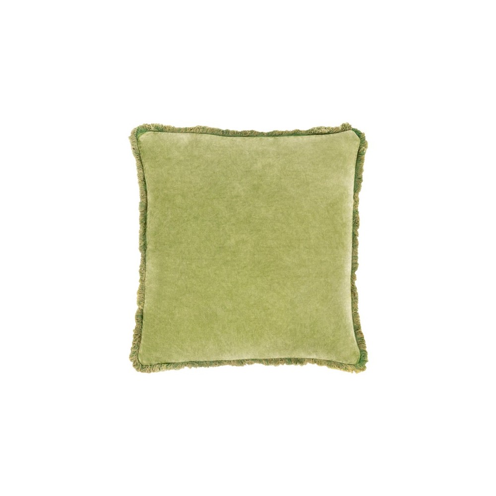 Surya Washed Cotton Velvet Light Olive Pillow Shell With Down Insert 20"H X 20"W