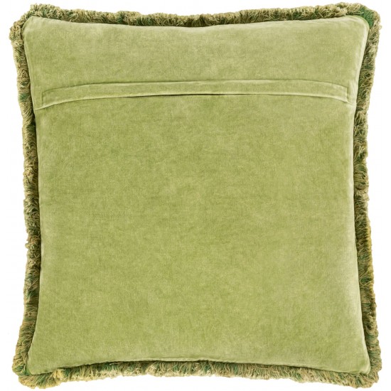 Surya Washed Cotton Velvet Light Olive Pillow Shell With Down Insert 20"H X 20"W