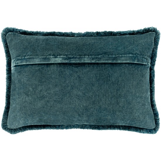 Surya Washed Cotton Velvet Charcoal Pillow Shell With Down Insert 14"H X 22"W