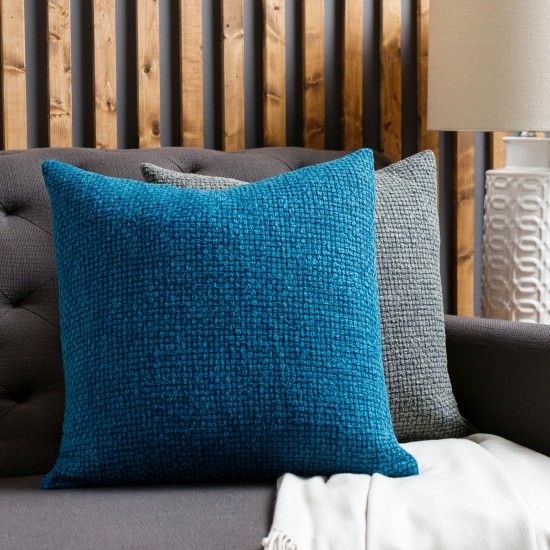 Surya Washed Texture Deep Teal Pillow Shell With Down Insert 20"H X 20"W