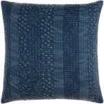 Surya Washed Waffle Navy Pillow Shell With Down Insert 18"H X 18"W