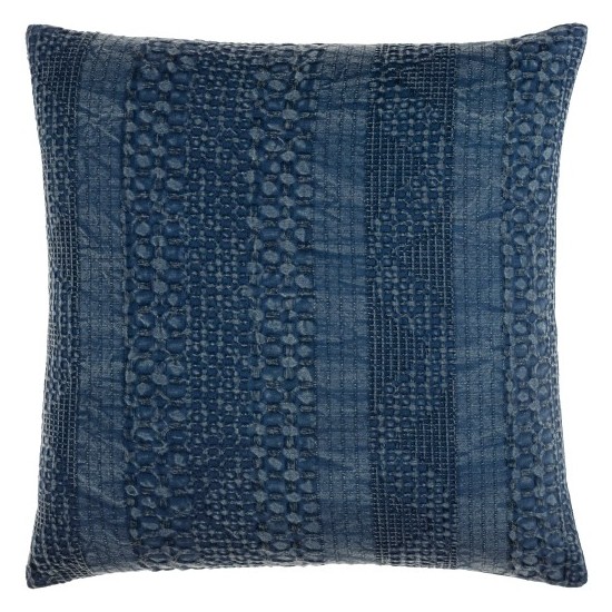 Surya Washed Waffle Navy Pillow Shell With Down Insert 18"H X 18"W