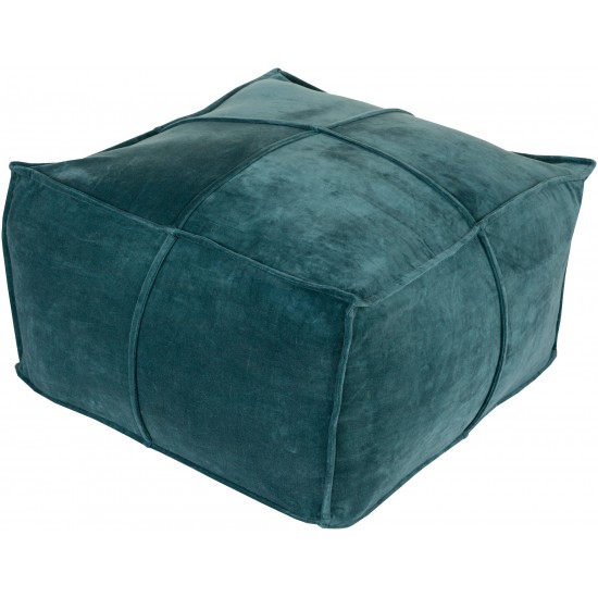 Surya Cotton Velvet Deep Teal Pouf 13"H X 24"W X 24"D