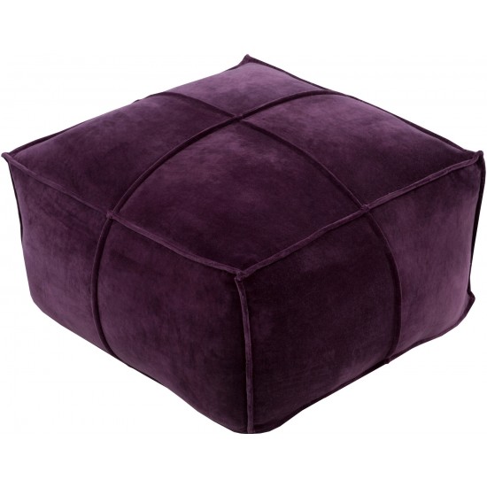 Surya Cotton Velvet Dark Plum Pouf 13"H X 24"W X 24"D