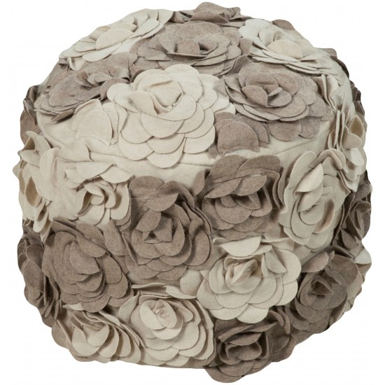 Surya Felted Floral Light Brown Pouf 14"H X 18"W X 18"D