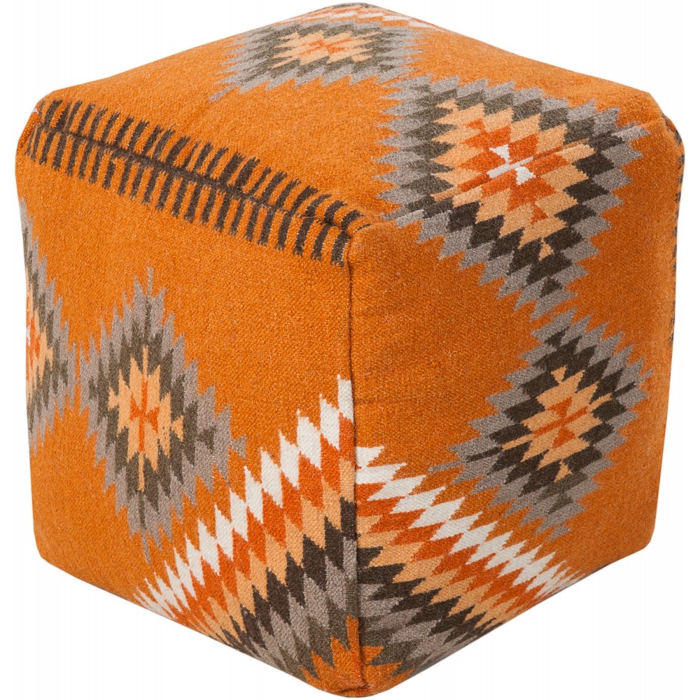 Surya Kilim Orange Pouf 18"H X 18"W X 18"D