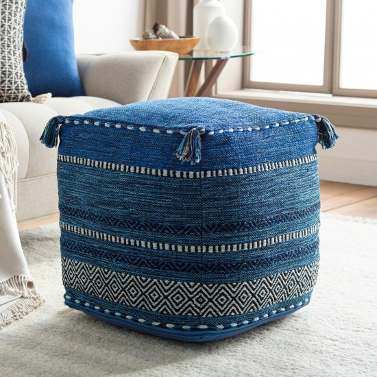 Surya Trenza Dark Blue Pouf 18"H X 18"W X 18"D