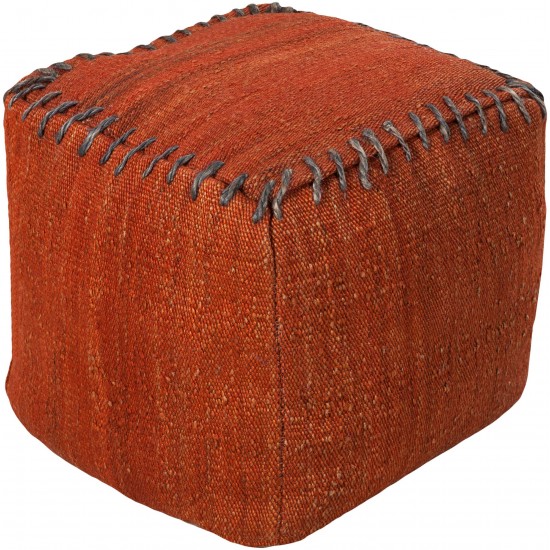 Surya Woodstock Brick Red Pouf 18"H X 18"W X 18"D