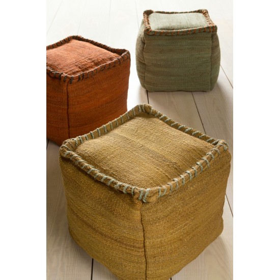 Surya Woodstock Mustard Pouf 18"H X 18"W X 18"D