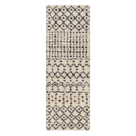 Surya Beni Shag Rug 2'7" X 7'3" In Black & Cream