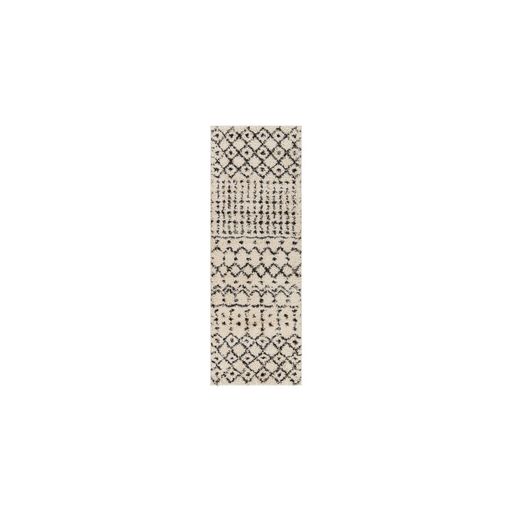 Surya Beni Shag Rug 2'7" X 7'3" In Black & Cream Surya Beni Shag Rug 2'7" X 7'3" In Black & Cream