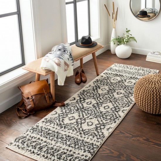 Surya Beni Shag Rug 2'7" X 7'3" In Black & Cream