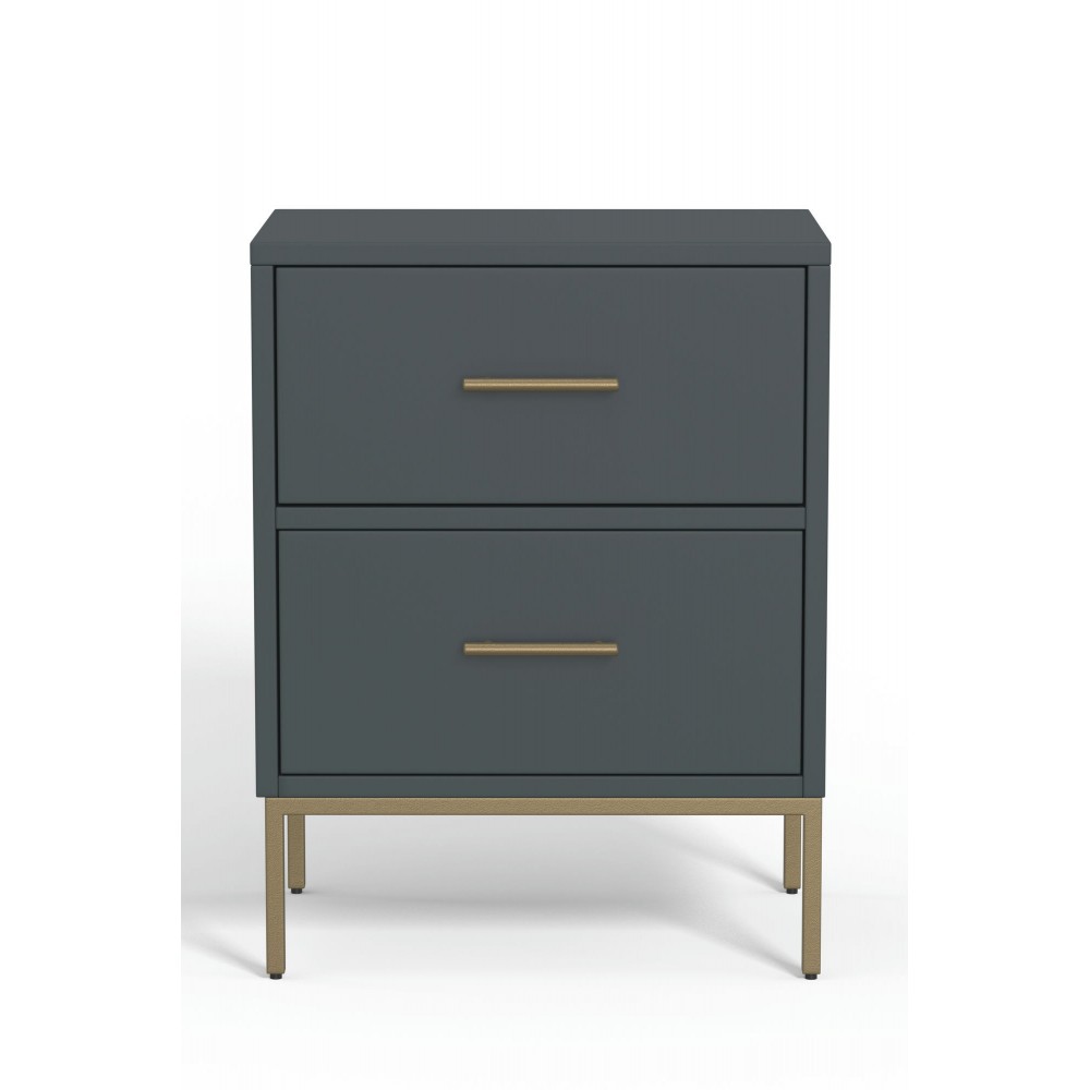 Alpine Furniture Madelyn Two Drawer Nightstand, Slate Gray