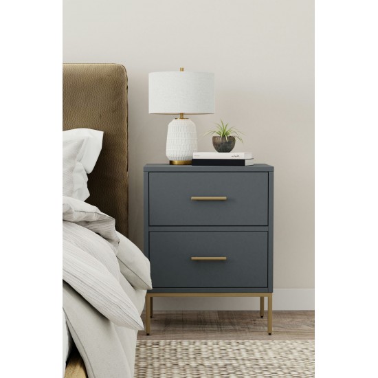 Alpine Furniture Madelyn Two Drawer Nightstand, Slate Gray