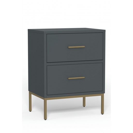 Alpine Furniture Madelyn Two Drawer Nightstand, Slate Gray