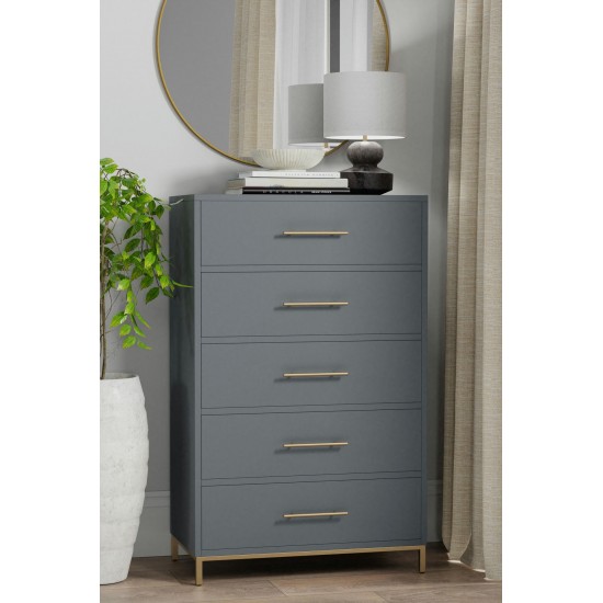 Alpine Furniture Madelyn Five Drawer Chest, Slate Gray