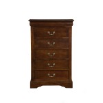 Alpine Furniture West Haven 5 Drawer Tall Boy Chest, Cappuccino