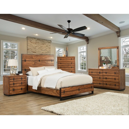 Alpine Furniture Live Edge Full Size Panel Bed, Tobacco