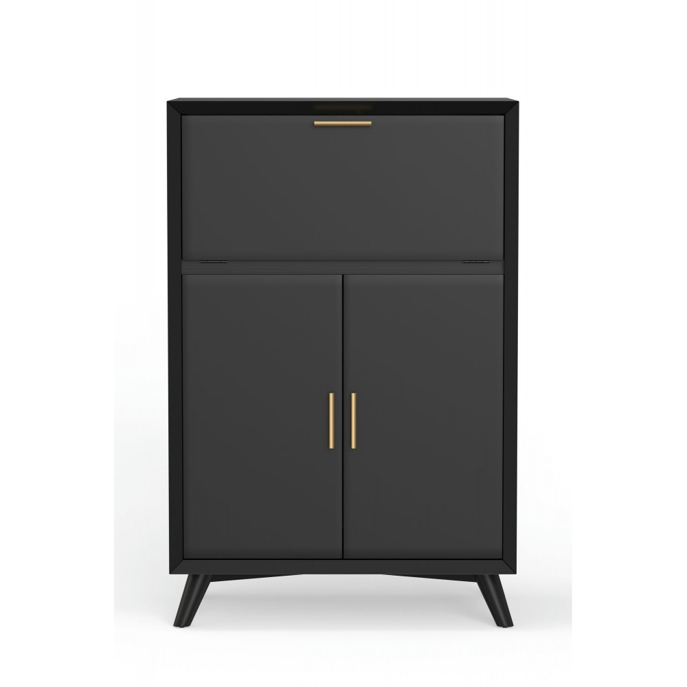 Alpine Furniture Flynn Large Bar Cabinet with Drop Down Tray, Black