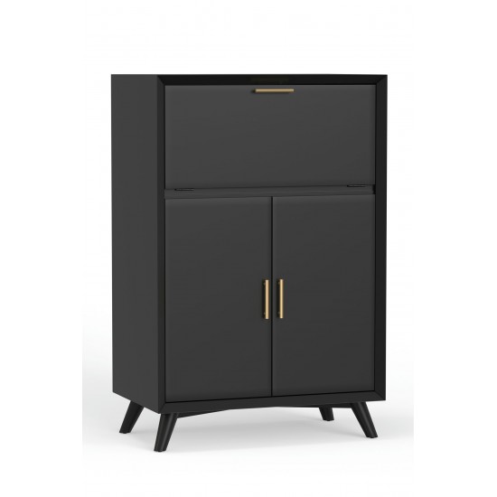 Alpine Furniture Flynn Large Bar Cabinet with Drop Down Tray, Black