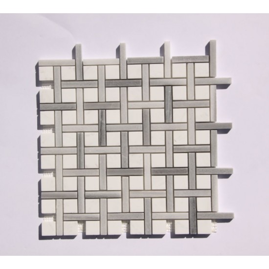 0.38" X 1.38" Stone Mosaic Mix Wall Tile In White