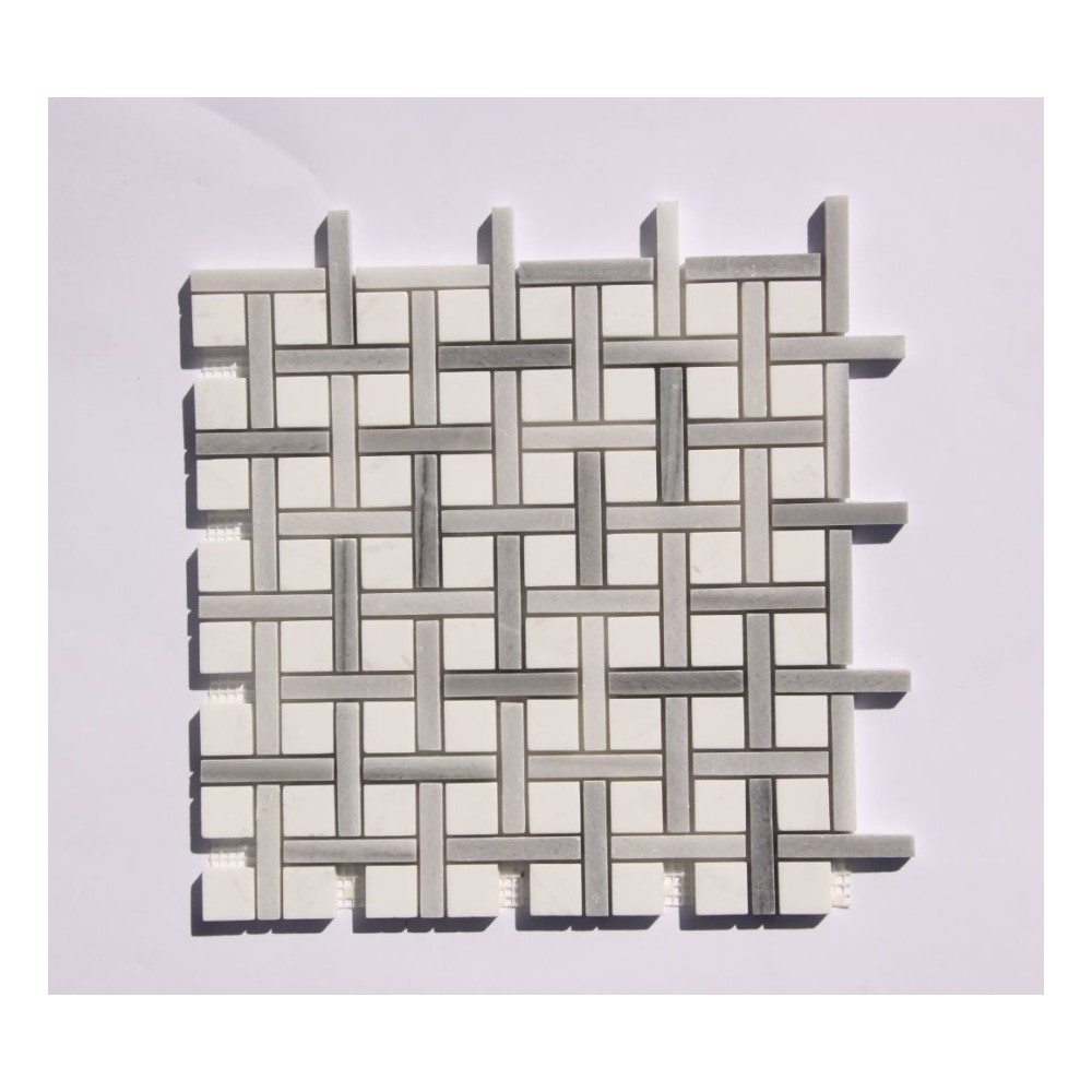 0.38" X 1.38" Stone Mosaic Mix Wall Tile In White