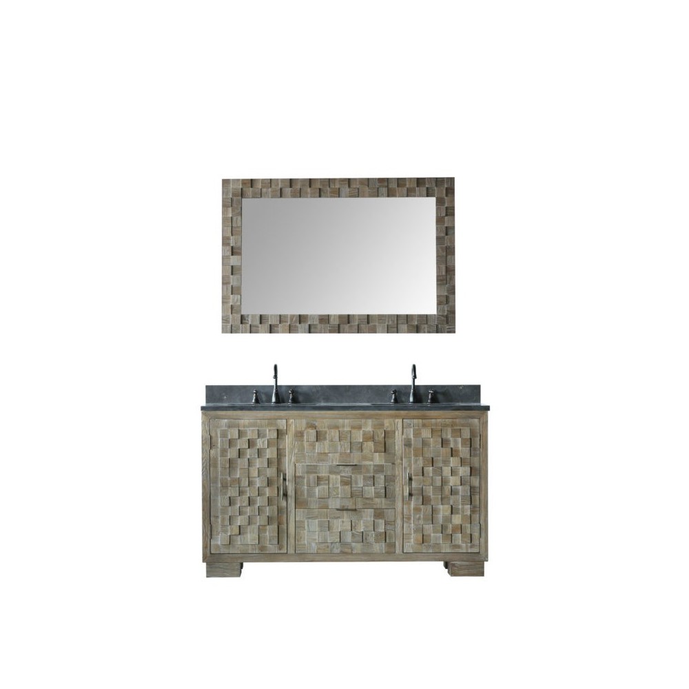 60" Solid Elm Sink Vanity With Faucet And 47.5" Mirror