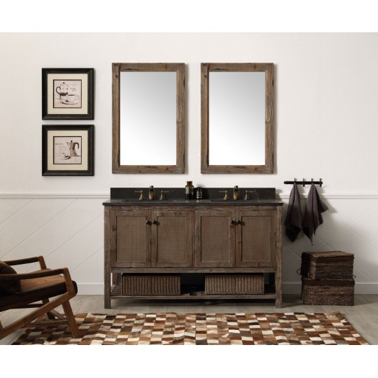 60" Solid Wood Sink Vanity With Moon Stone Top-No Faucet