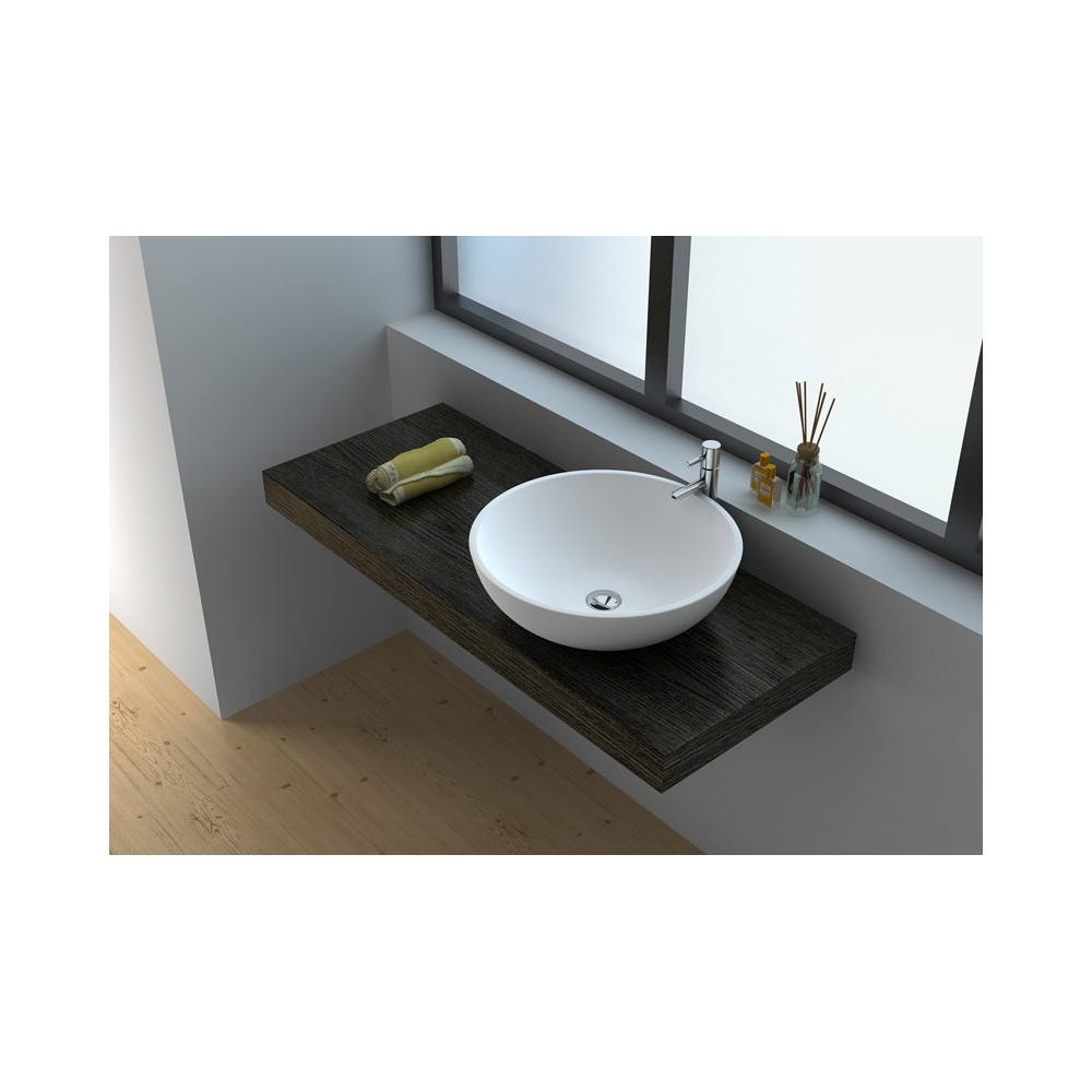 19.7" White Matt Solid Surface Bowl - No Faucet