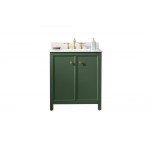 Legion Furniture 30" Green Finish Sink Vanity Cabinet With Carrara White Top