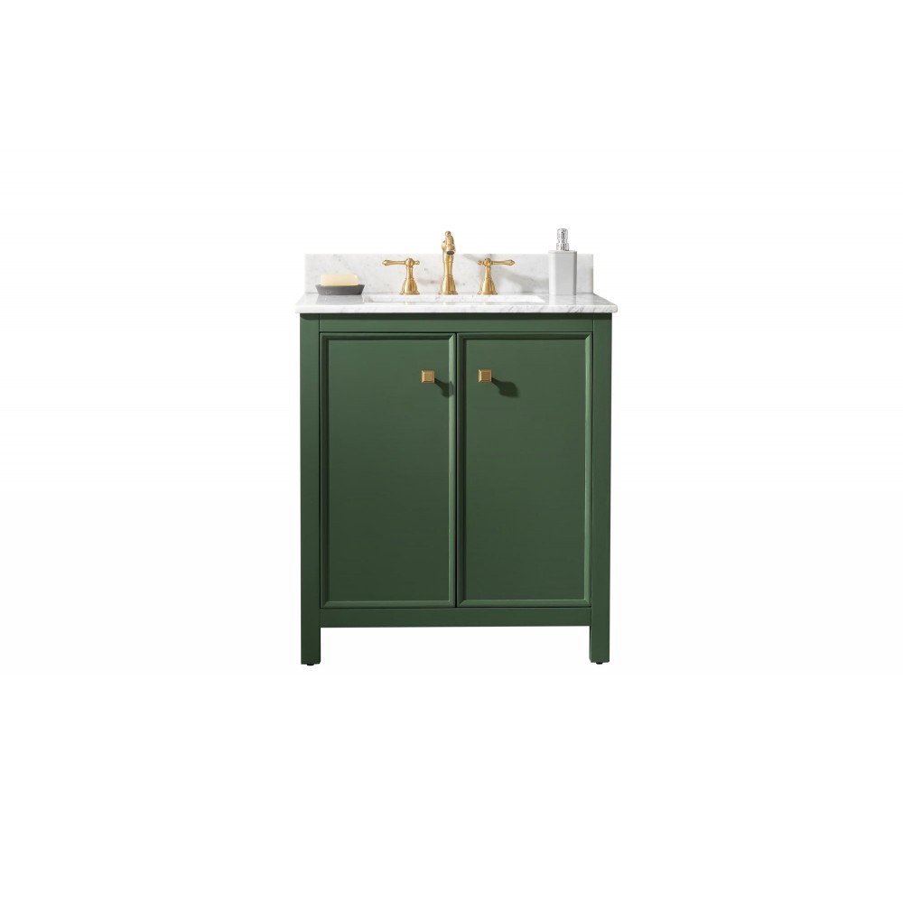 Legion Furniture 30" Green Finish Sink Vanity Cabinet With Carrara White Top