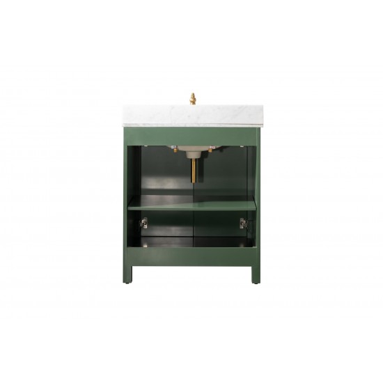 Legion Furniture 30" Green Finish Sink Vanity Cabinet With Carrara White Top