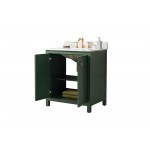 Legion Furniture 30" Green Finish Sink Vanity Cabinet With Carrara White Top