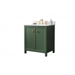 Legion Furniture 30" Green Finish Sink Vanity Cabinet With Carrara White Top