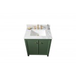 Legion Furniture 30" Green Finish Sink Vanity Cabinet With Carrara White Top