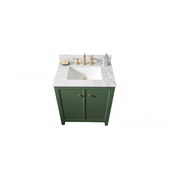 Legion Furniture 30" Green Finish Sink Vanity Cabinet With Carrara White Top