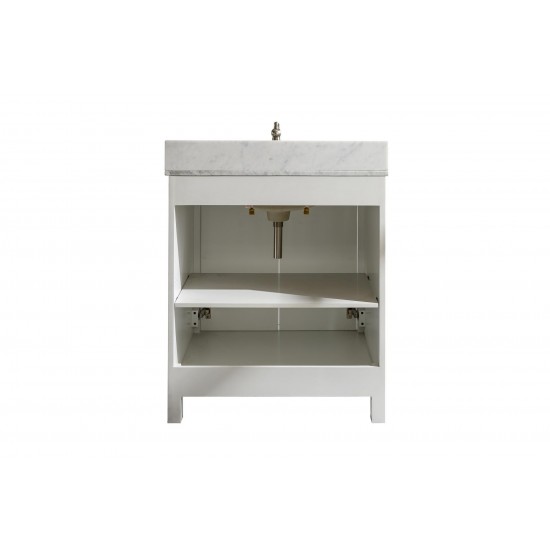 Legion Furniture 30" White Finish Sink Vanity Cabinet With Carrara White Top