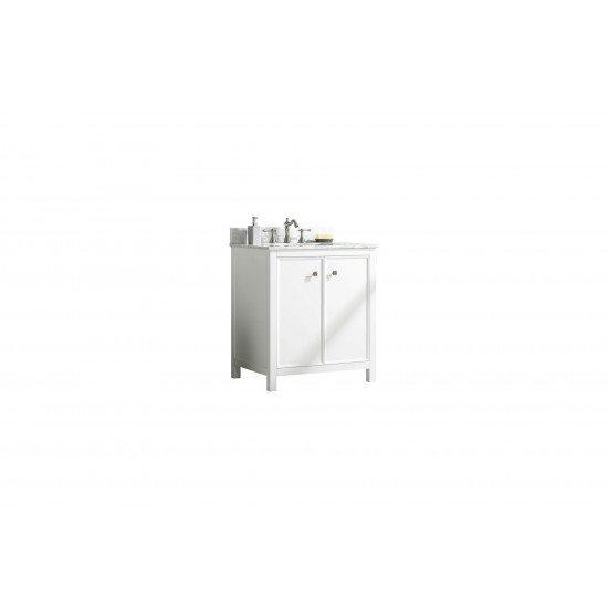 Legion Furniture 30" White Finish Sink Vanity Cabinet With Carrara White Top