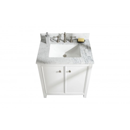 Legion Furniture 30" White Finish Sink Vanity Cabinet With Carrara White Top